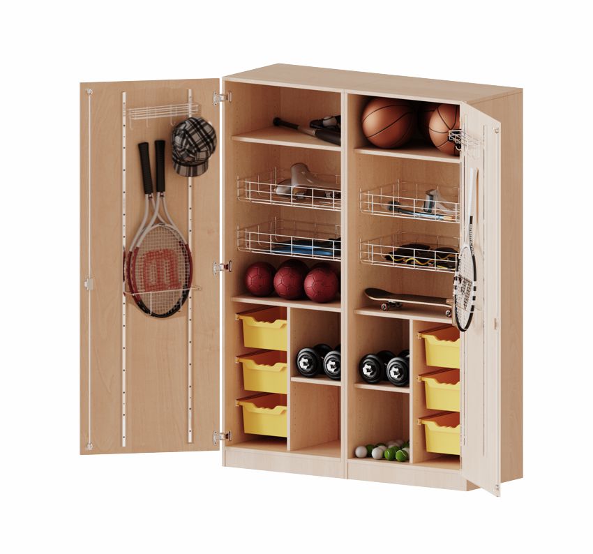 Sportschrank mit 6 Boxen und Kleingerätehalter, 4 Dekore